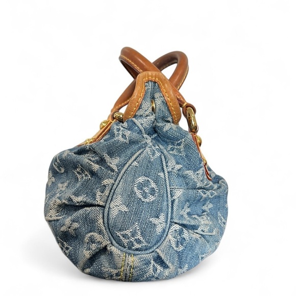 Louis Vuitton Monogram Denim Pleaty Bag Blue Vachetta Trim Handbag with receipt - Picture 8 of 17